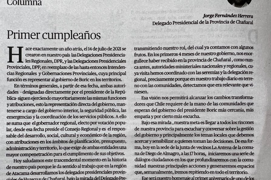 Columna de opinión en diario regional