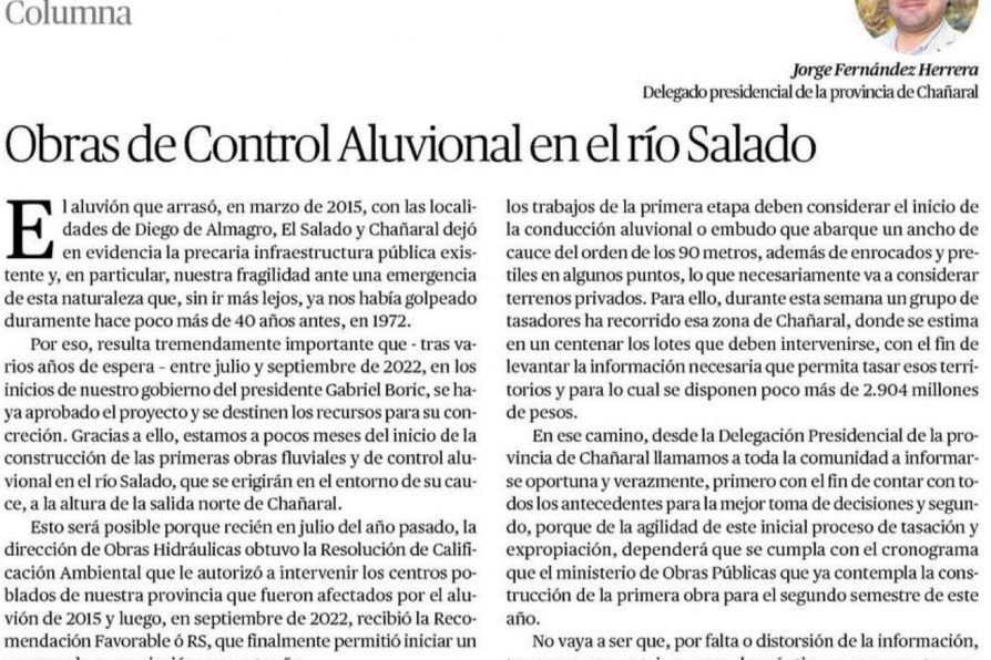 Columna de Opinión del delegado Jorge Fernández publicada en diario regional