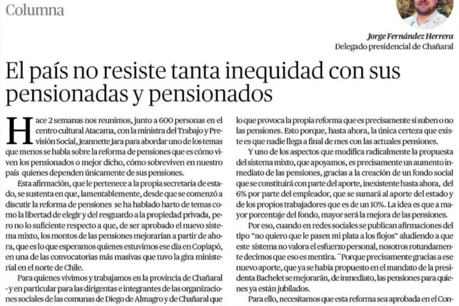 Columna de Opinión Delegado Presidencial Provincial de Chañaral